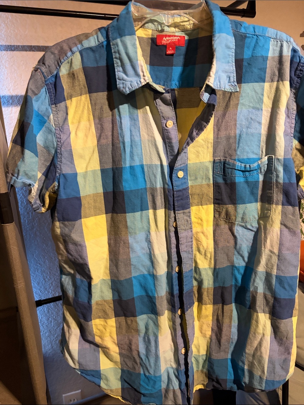 Arizona Jean Company Plaid Short-Sleeve Button-Down - Blue, Yellow & Gray